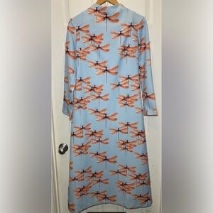 JULIA ALLERT Dragonfly Print Maxi Dress Blue Orange Mock Neck Long Sleeve NWT S